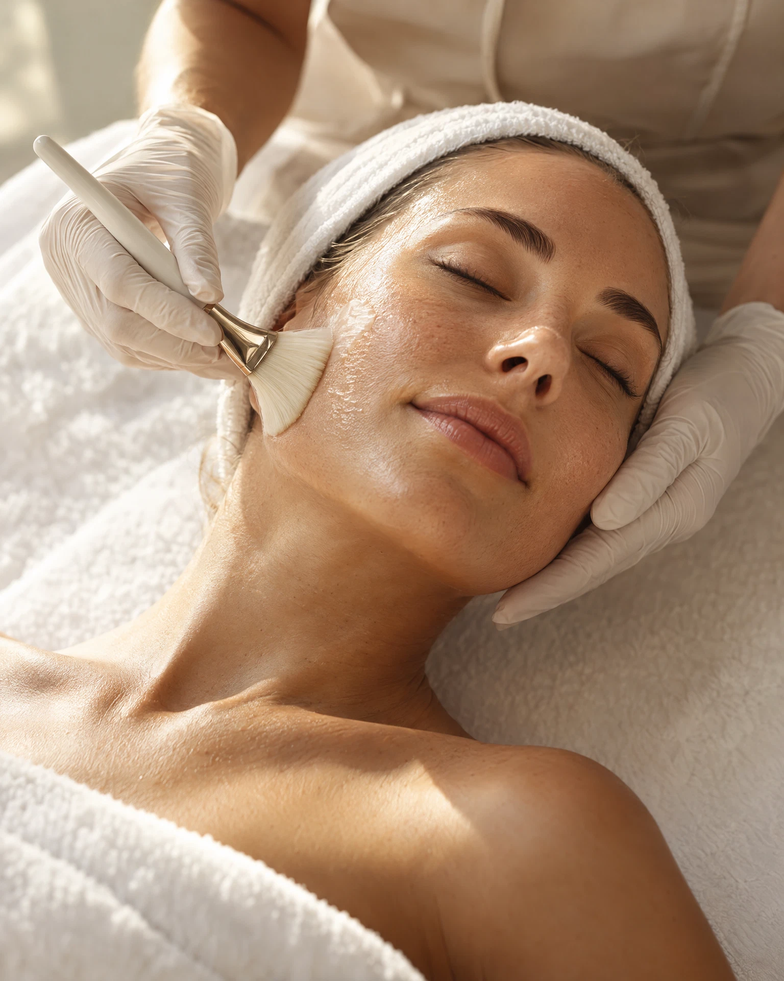 Illustrative gentle facial treatment in a calming spa setting